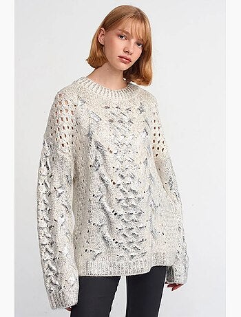 Pull oversize en maille torsadée à col rond dilvin