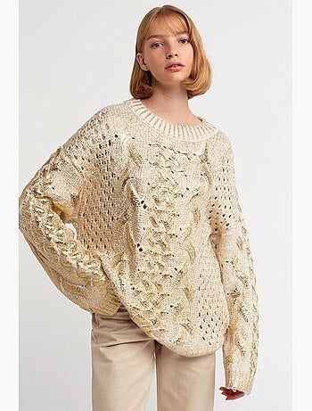 Pull oversize en maille torsadée à col rond dilvin