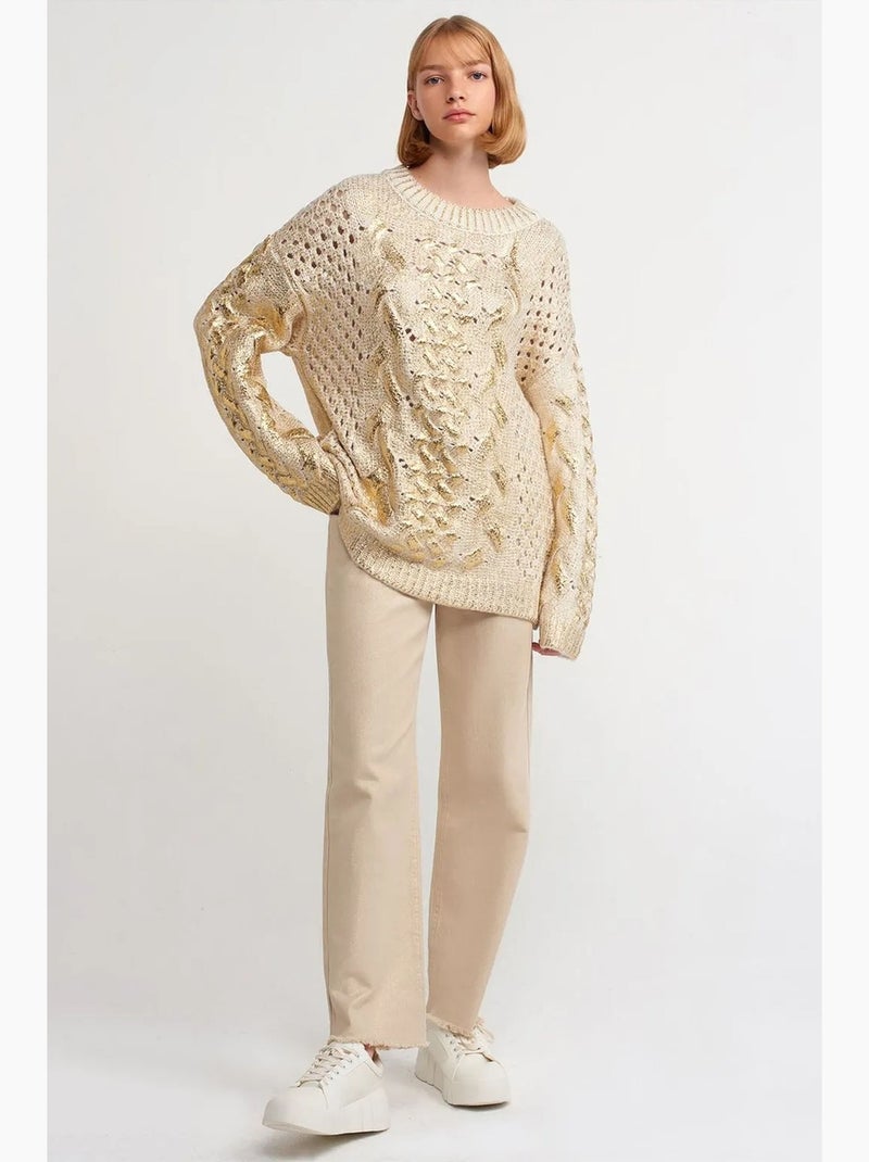 Pull oversize en maille torsadée à col rond dilvin Crème - Kiabi