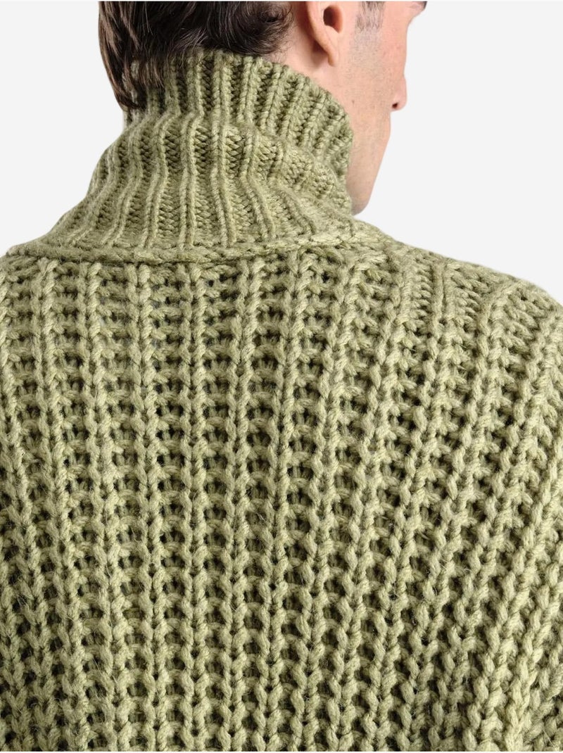 Pull oversize giesto en maille côtelée à col roulé court Vert - Kiabi