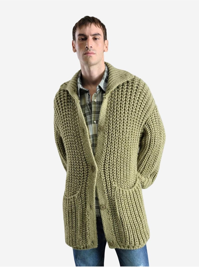 Pull oversize giesto en maille côtelée à col roulé court Vert - Kiabi