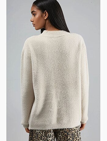 Pull oversize long à col rond brodé my fashion