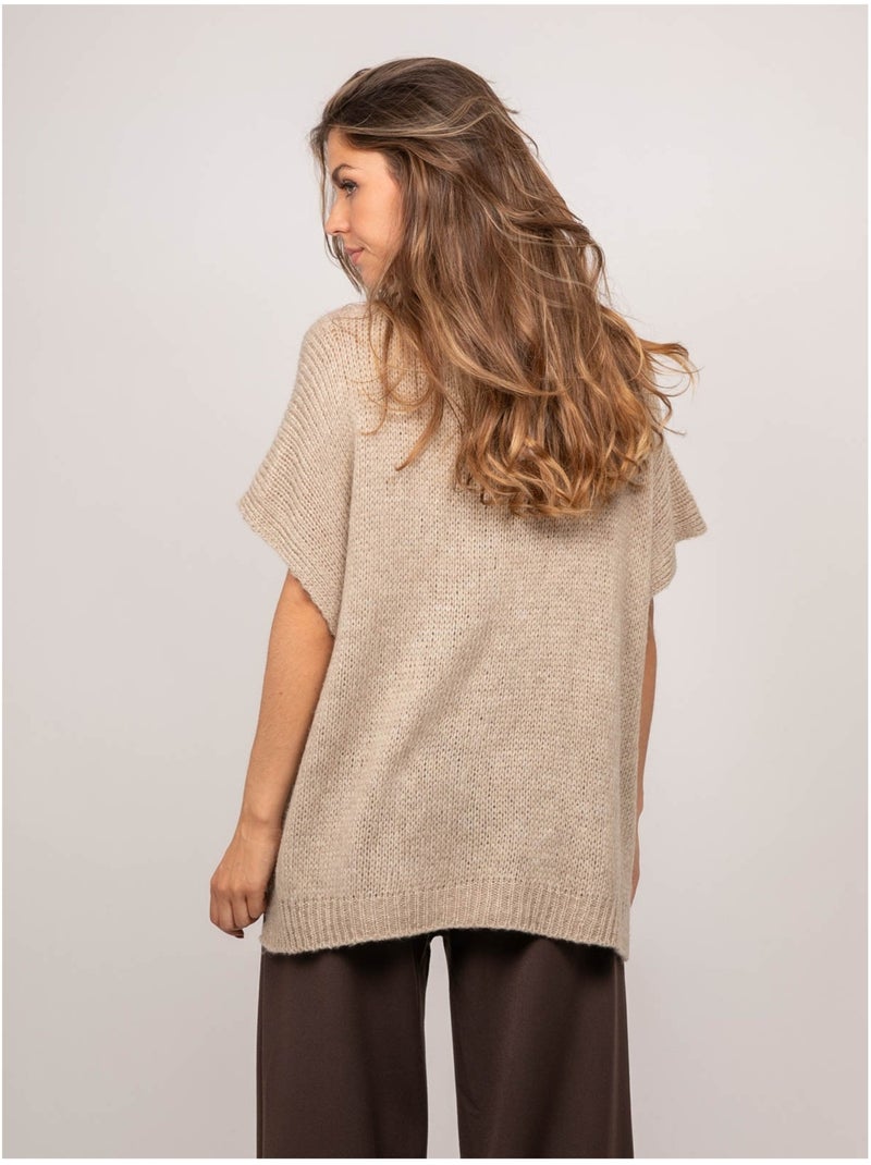 Pull oversize manches courtes grosse maille kireve Beige - Kiabi