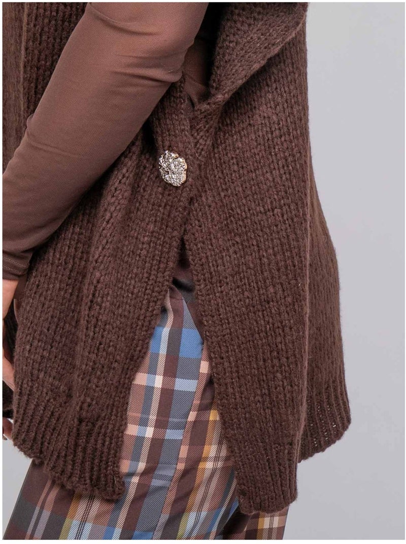 Pull oversize manches courtes grosse maille kireve Marron - Kiabi