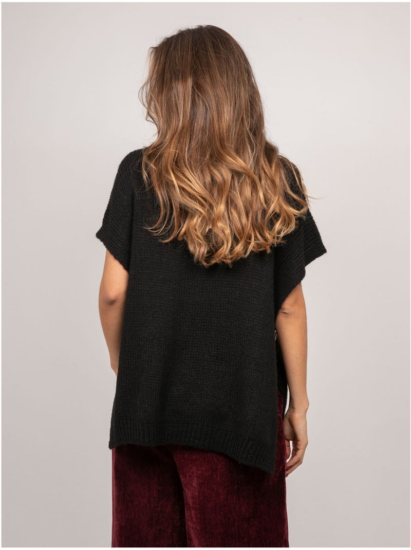 Pull oversize manches courtes grosse maille kireve Noir - Kiabi