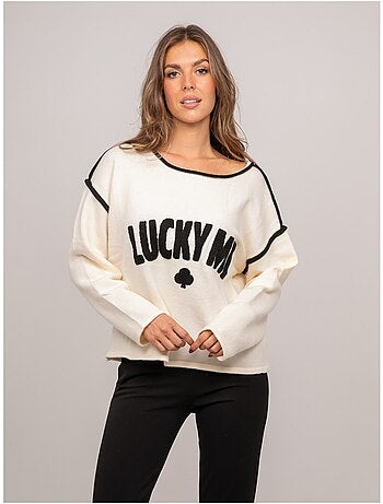 Pull oversize message brodé "lucky me" kevisse