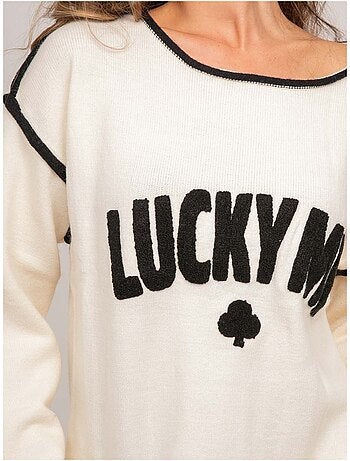 Pull oversize message brodé "lucky me" kevisse