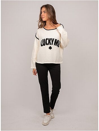Pull oversize message brodé "lucky me" kevisse