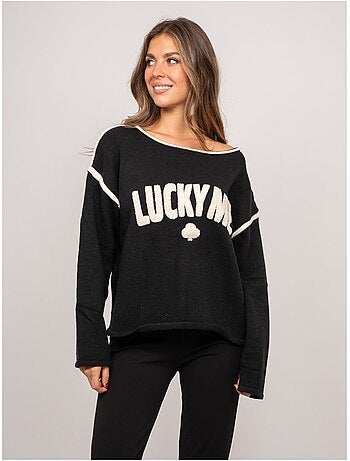 Pull oversize message brodé "lucky me" kevisse
