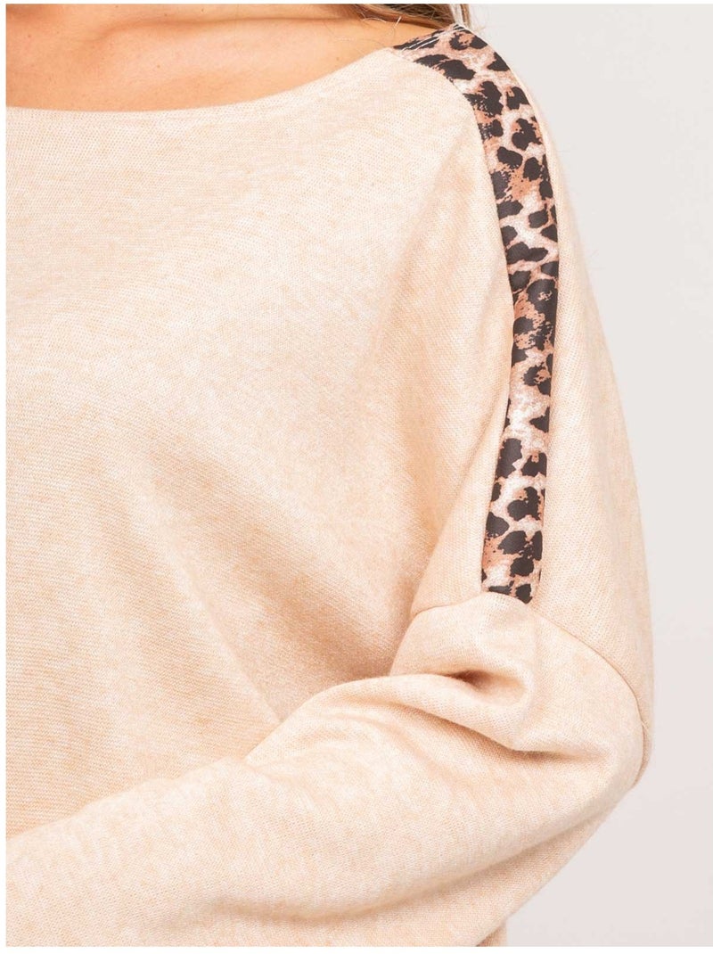 Pull oversize motif léopard kenora Beige - Kiabi