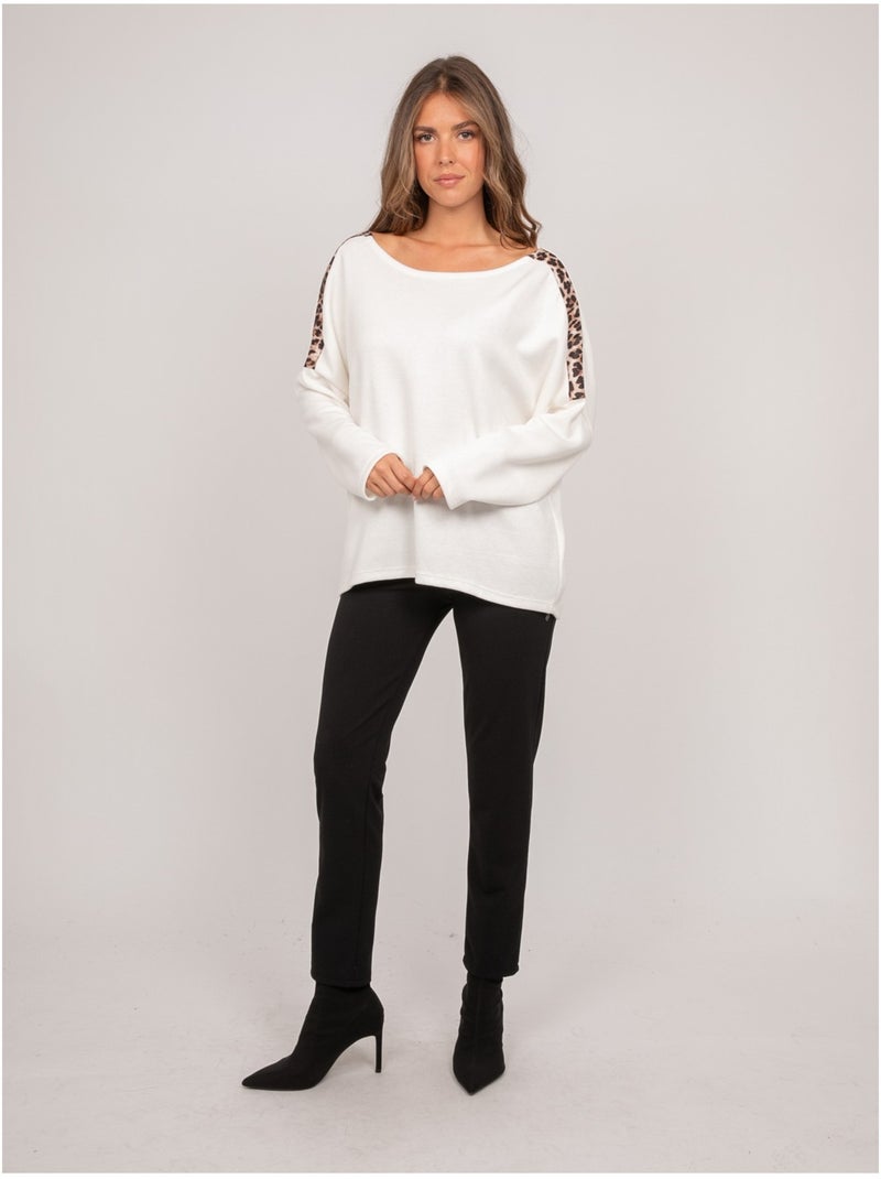 Pull oversize motif léopard kenora Blanc - Kiabi