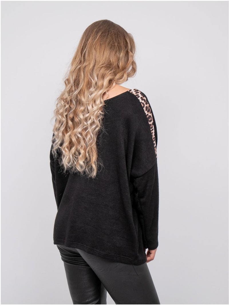 Pull oversize motif léopard kenora Noir - Kiabi