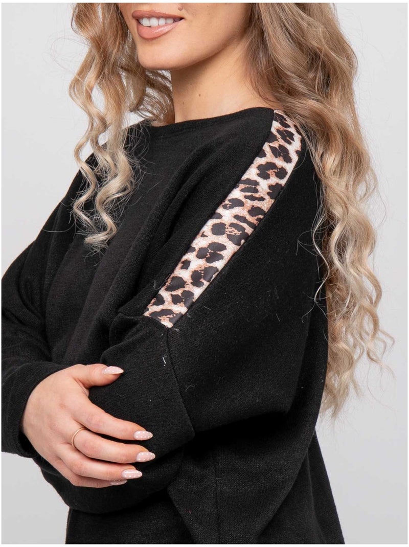 Pull oversize motif léopard kenora Noir - Kiabi