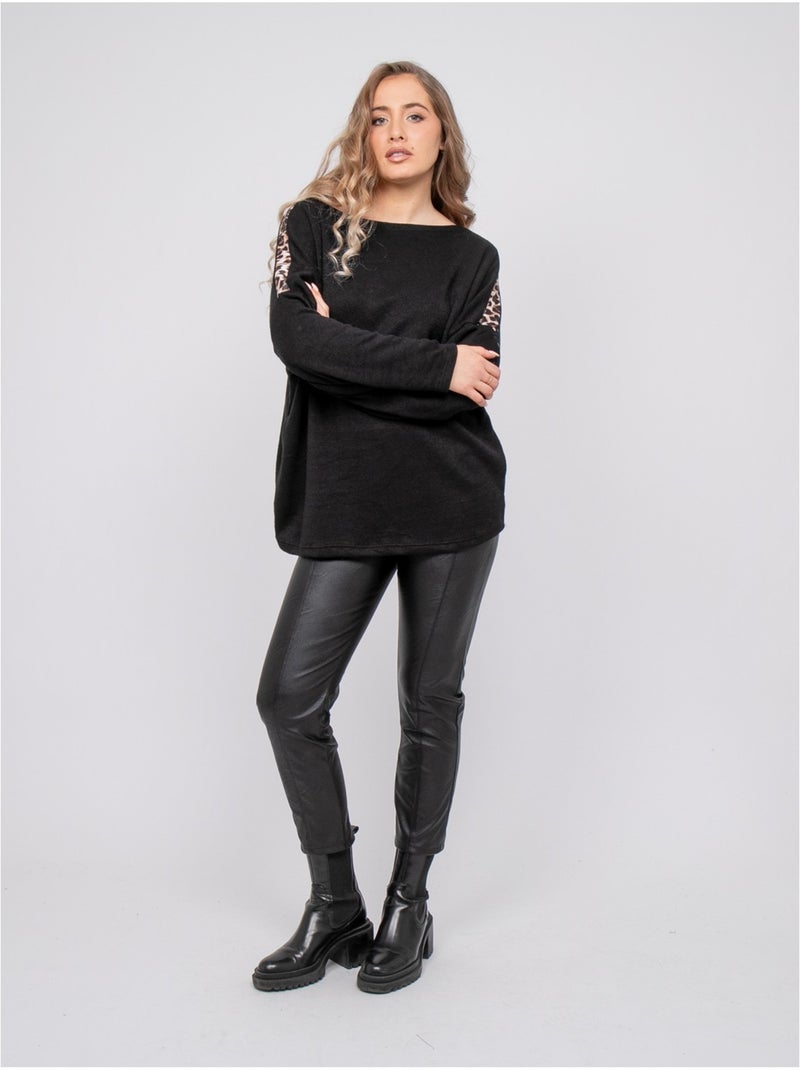 Pull oversize motif léopard kenora Noir - Kiabi