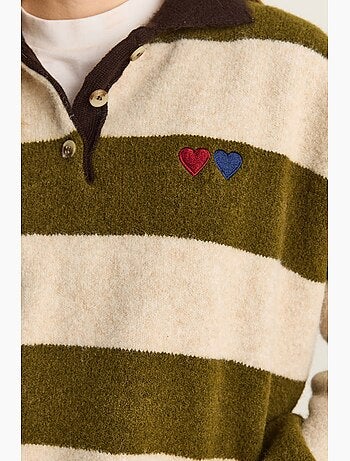 Pull oversize rayé à col polo et broderie lucci