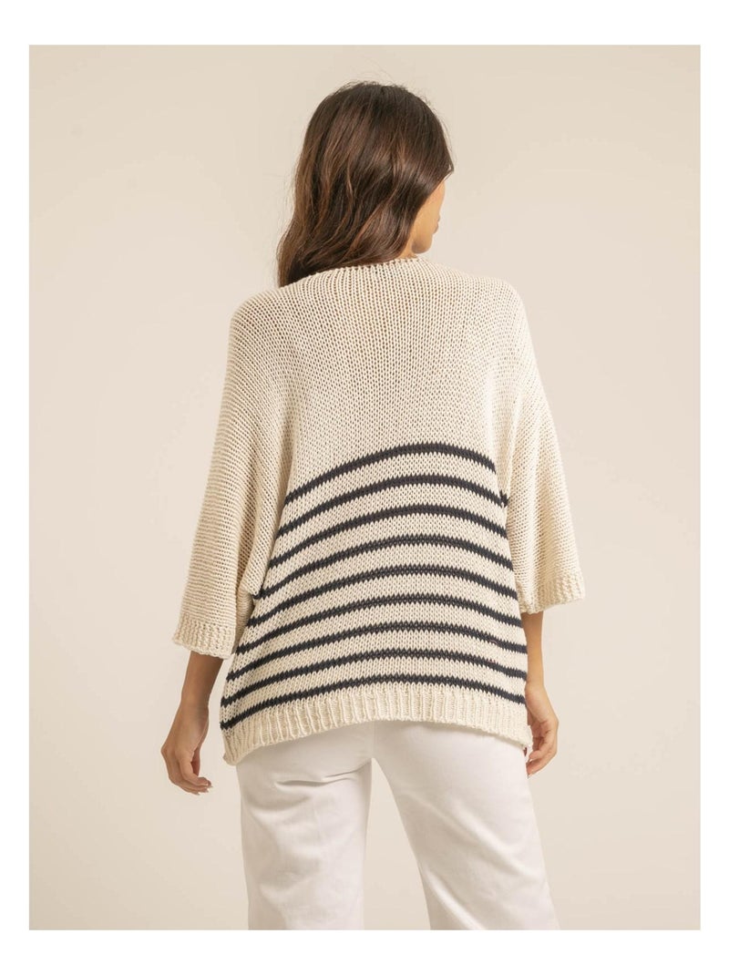 Pull oversize rayures KADELIA Ecru - Kiabi