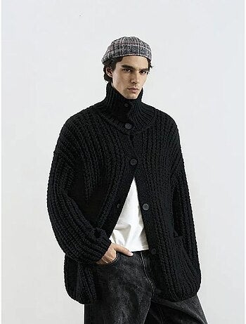 Pull oversize texturé à col roulé avec fermeture boutonnée giesto