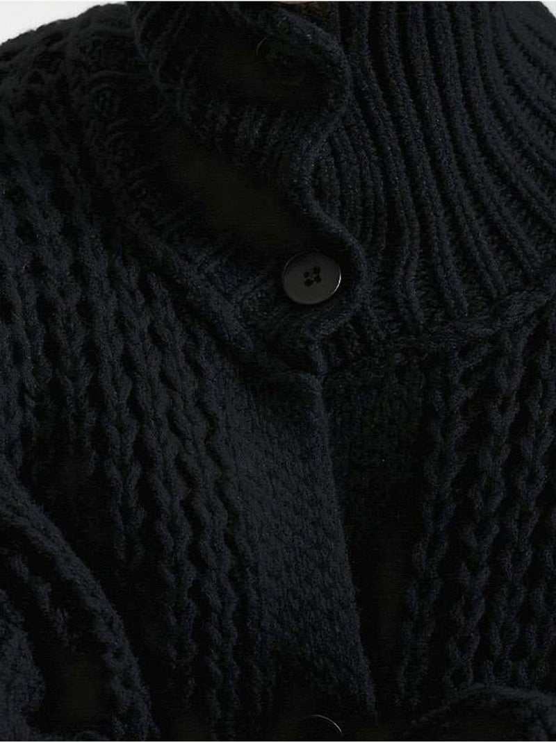 Pull oversize texturé à col roulé avec fermeture boutonnée giesto Noir - Kiabi