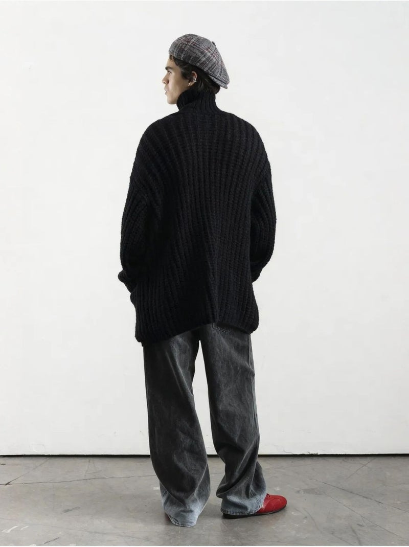 Pull oversize texturé à col roulé avec fermeture boutonnée giesto Noir - Kiabi