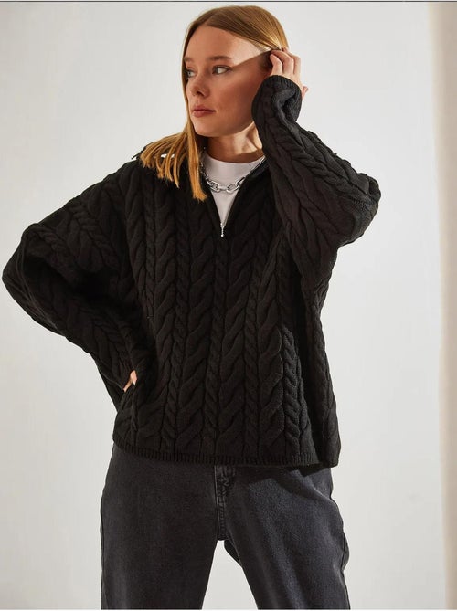 Pull oversize texturé à col zippé lucci - Kiabi Pull oversize texturé à col zippé lucci - Kiabi