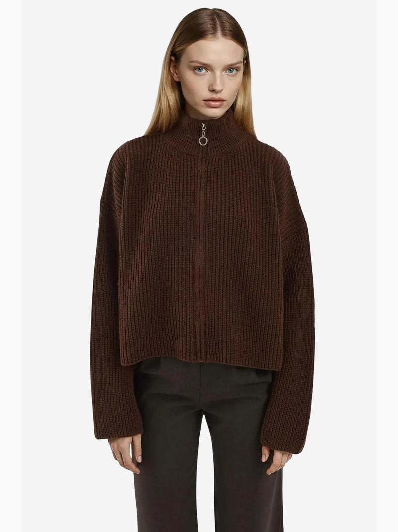 Pull oversize zippé à col haut hiccup Marron foncé - Kiabi