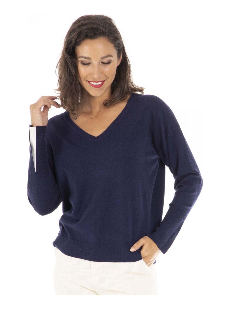 Pull PATTI Marine Pull col v Bleu marine - Kiabi