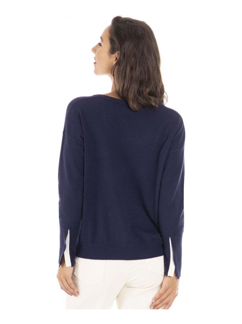 Pull PATTI Marine Pull col v Bleu marine - Kiabi