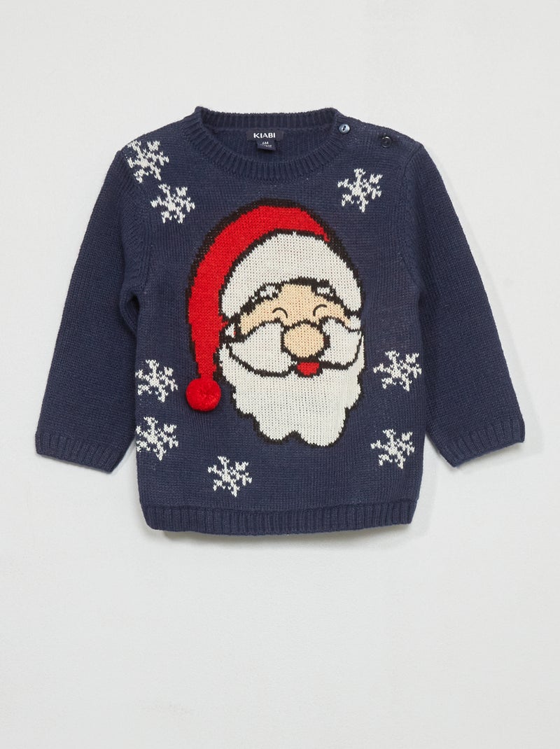 Pull 'Père Noël' Bleu - Kiabi