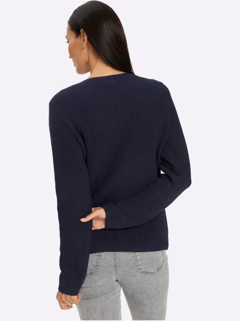 Pull pierres brillantes fantaisie devant - taille standard - helline Bleu marine - Kiabi