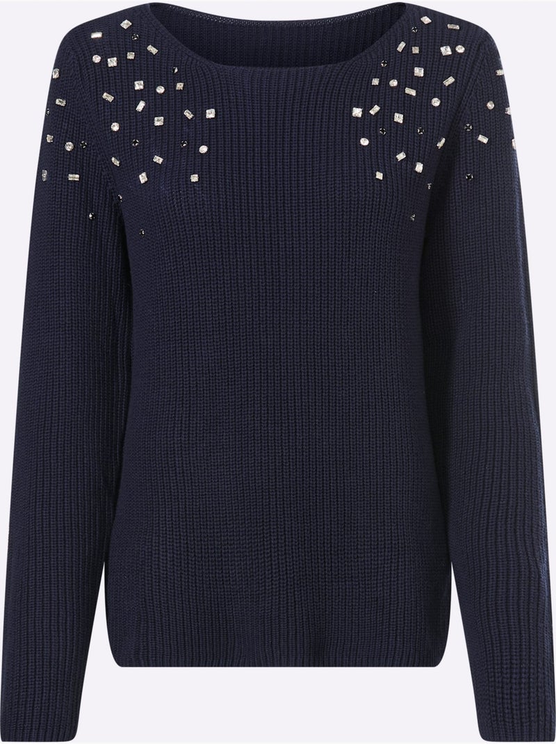 Pull pierres brillantes fantaisie devant - taille standard - helline Bleu marine - Kiabi