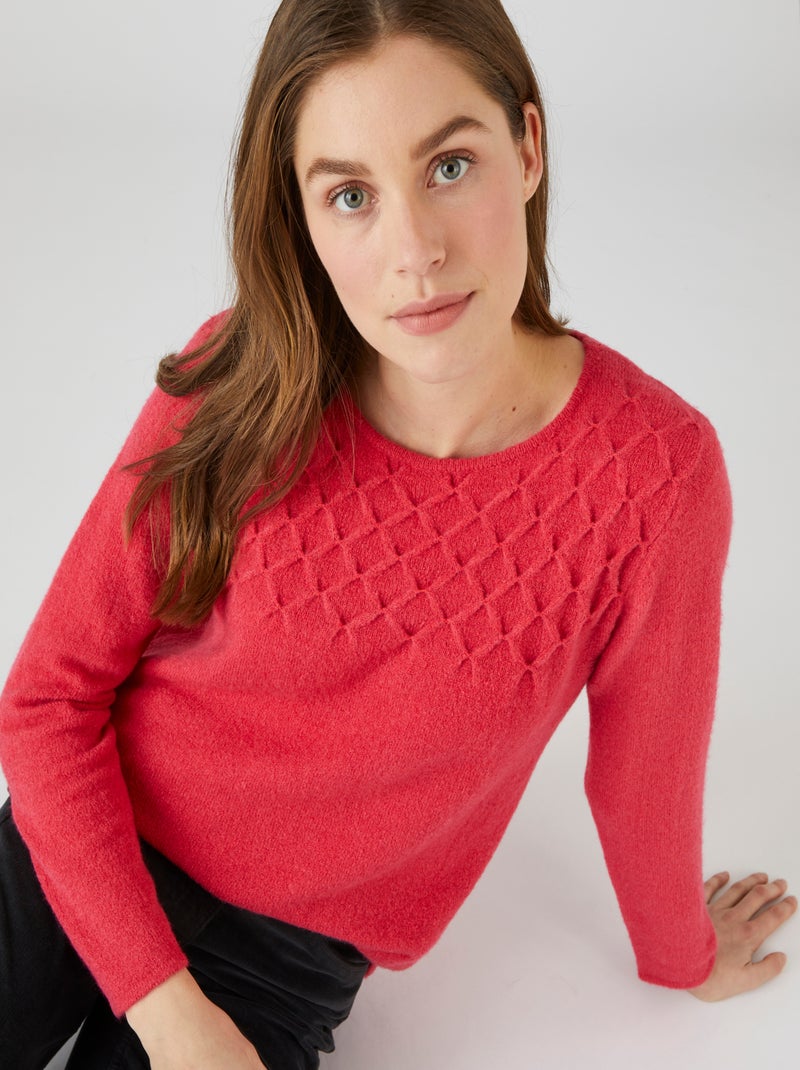 Pull plastron à smocks - Damart Rose framboise - Kiabi