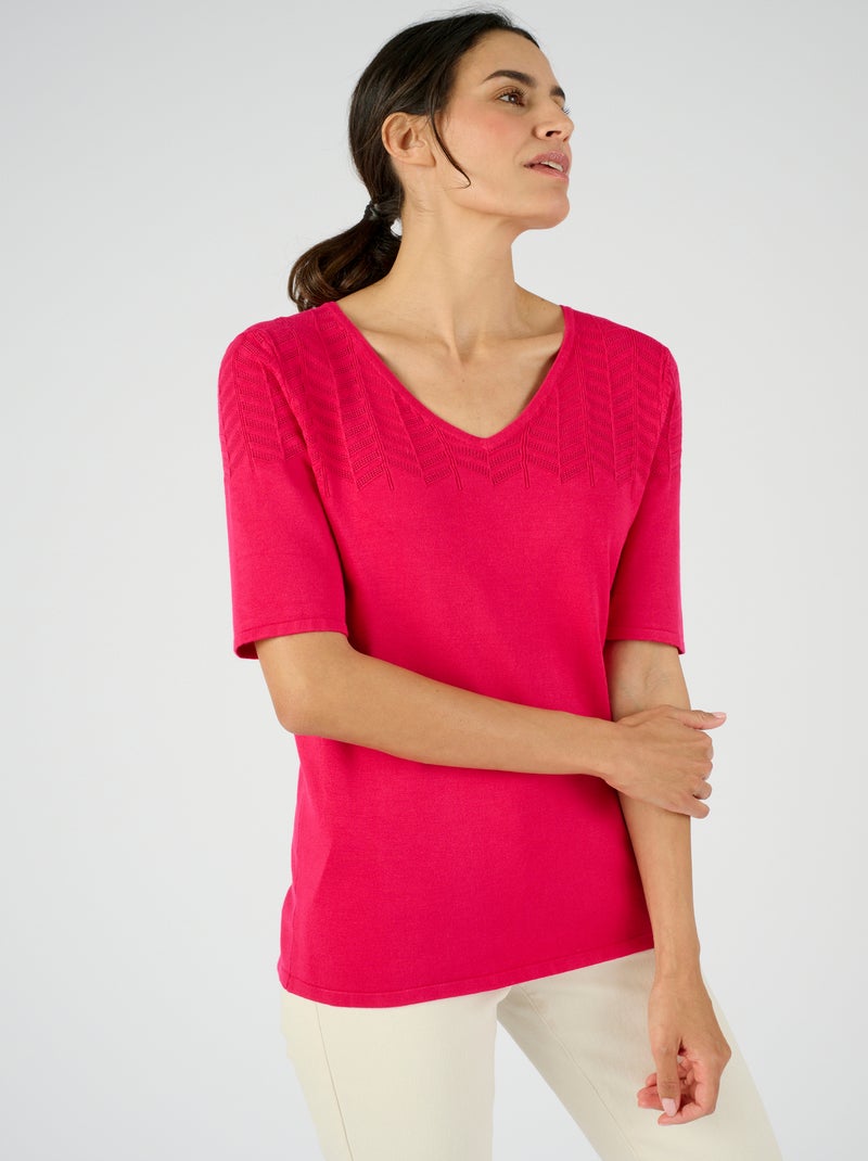 Pull plastron ajouré fantaisie - Damart Rose - Kiabi