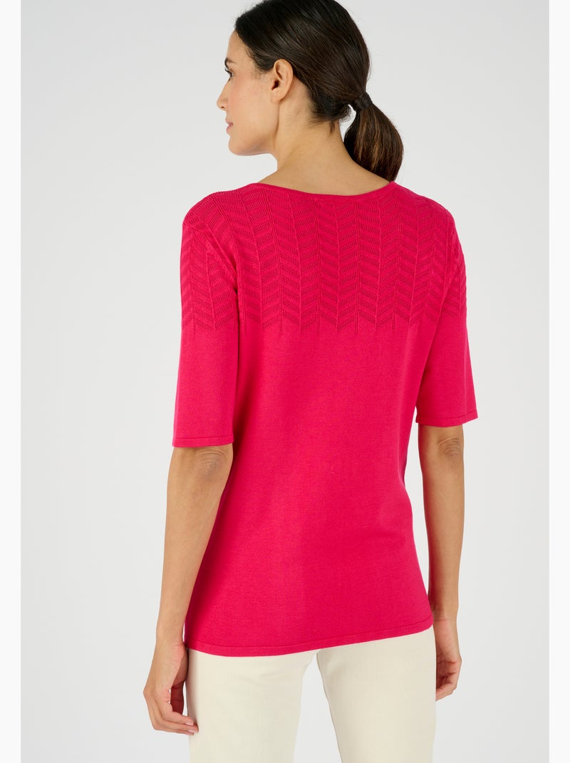 Pull plastron ajouré fantaisie - Damart Rose - Kiabi
