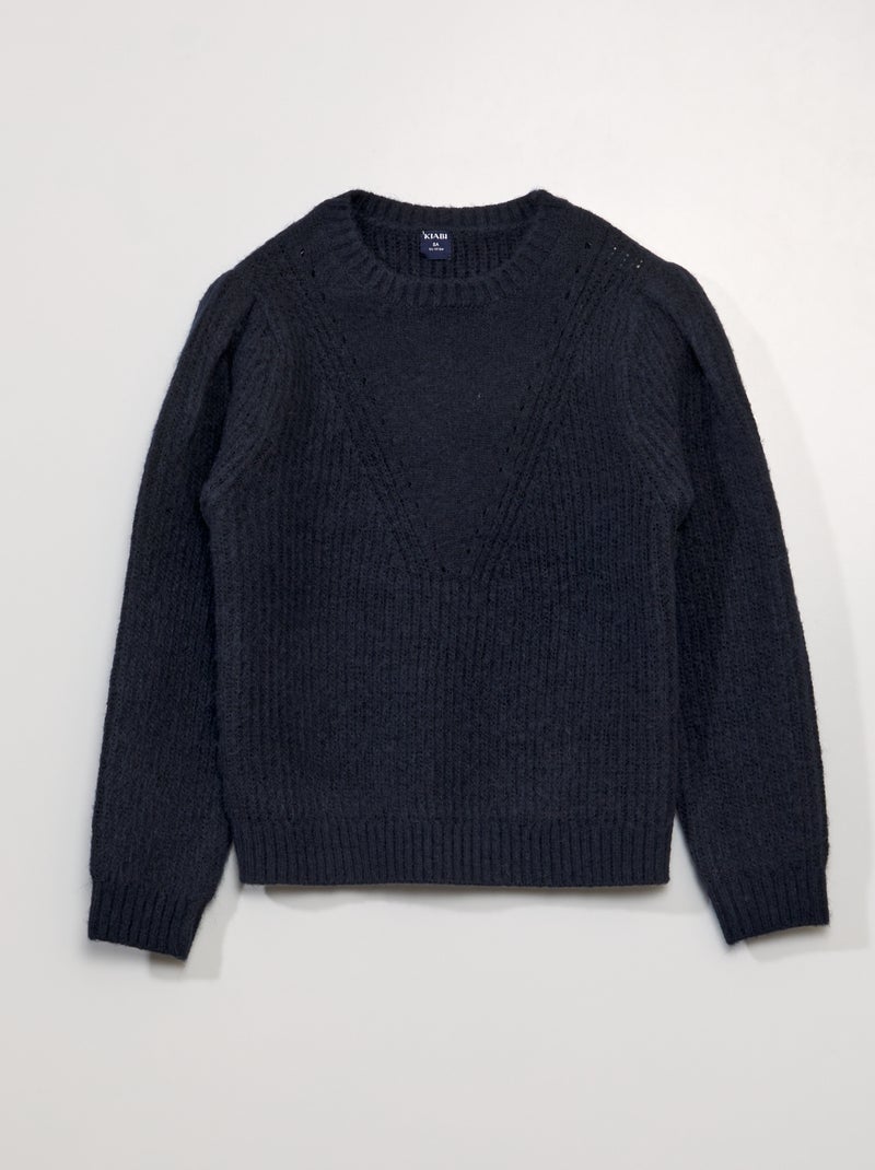 Pull point mousse maille ajourée Noir - Kiabi