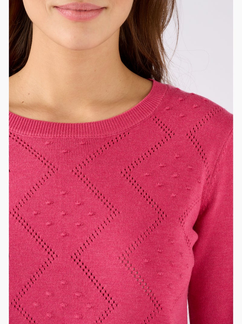 Pull points en relief et jeu d'ajourés - Damart Rose framboise - Kiabi