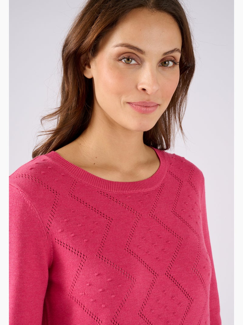 Pull points en relief et jeu d'ajourés - Damart Rose framboise - Kiabi