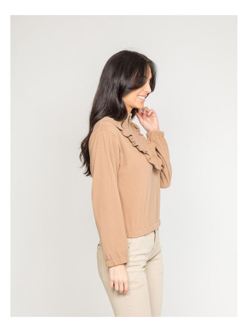 Pull polaire a volants YUKA Beige - Kiabi