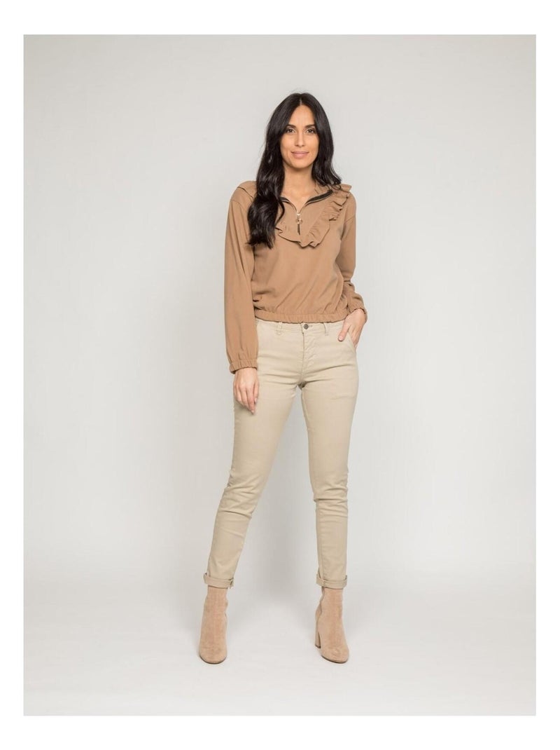 Pull polaire a volants YUKA Beige - Kiabi