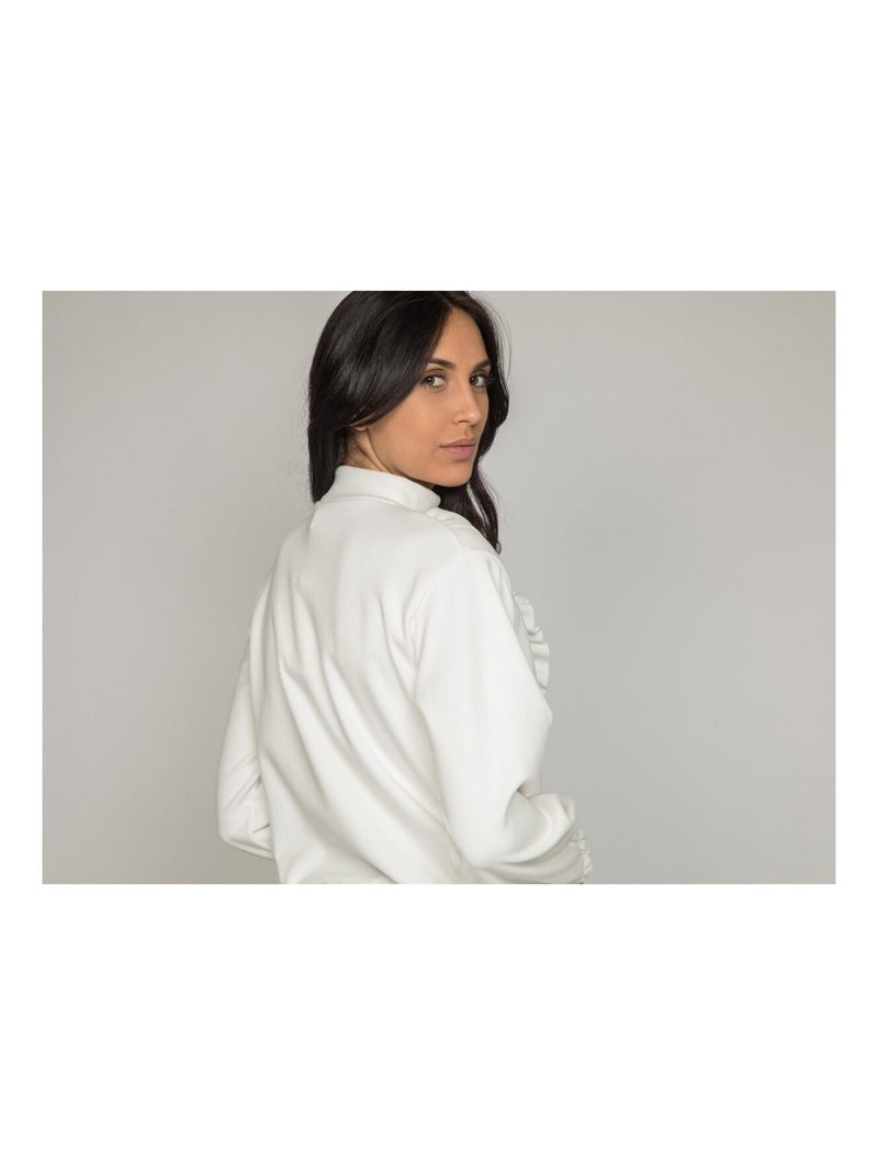 Pull polaire a volants YUKA Blanc - Kiabi