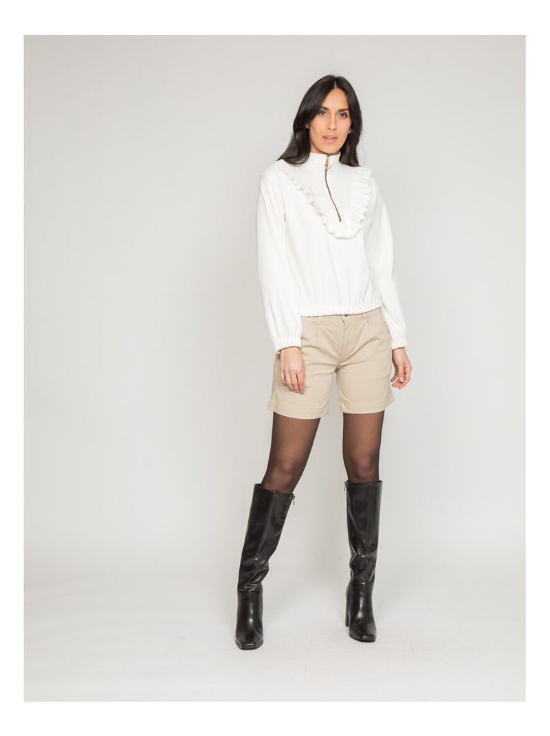 Pull polaire a volants YUKA Blanc - Kiabi