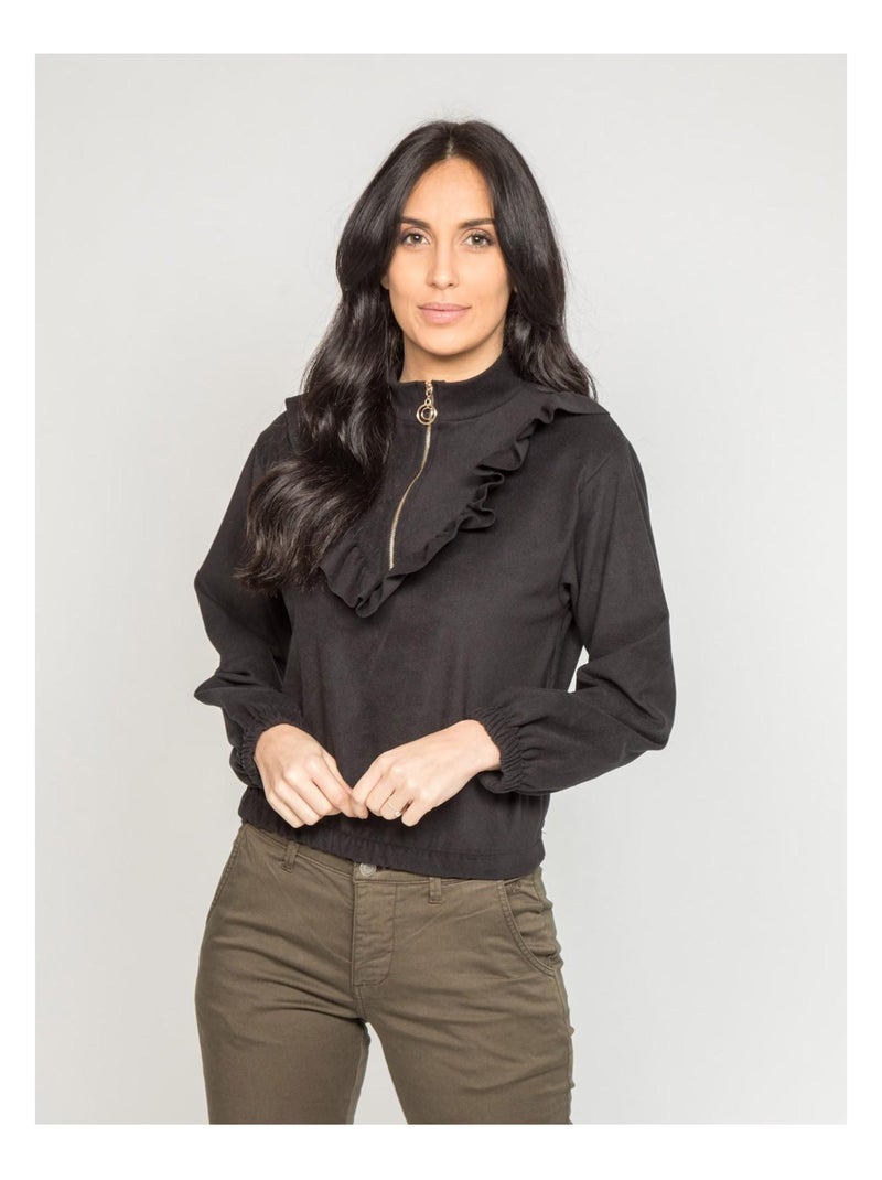 Pull polaire a volants YUKA Noir - Kiabi