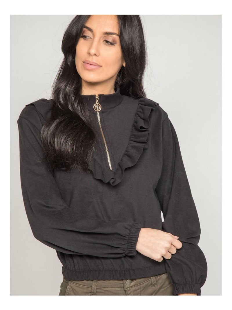 Pull polaire a volants YUKA Noir - Kiabi
