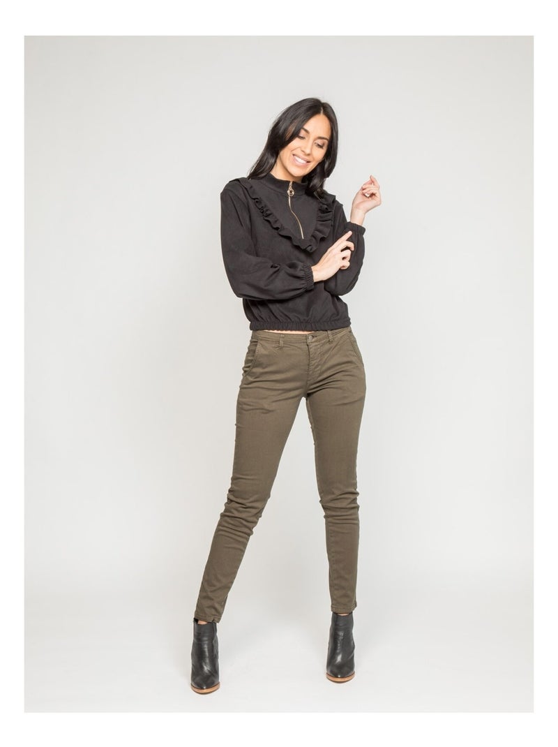 Pull polaire a volants YUKA Noir - Kiabi