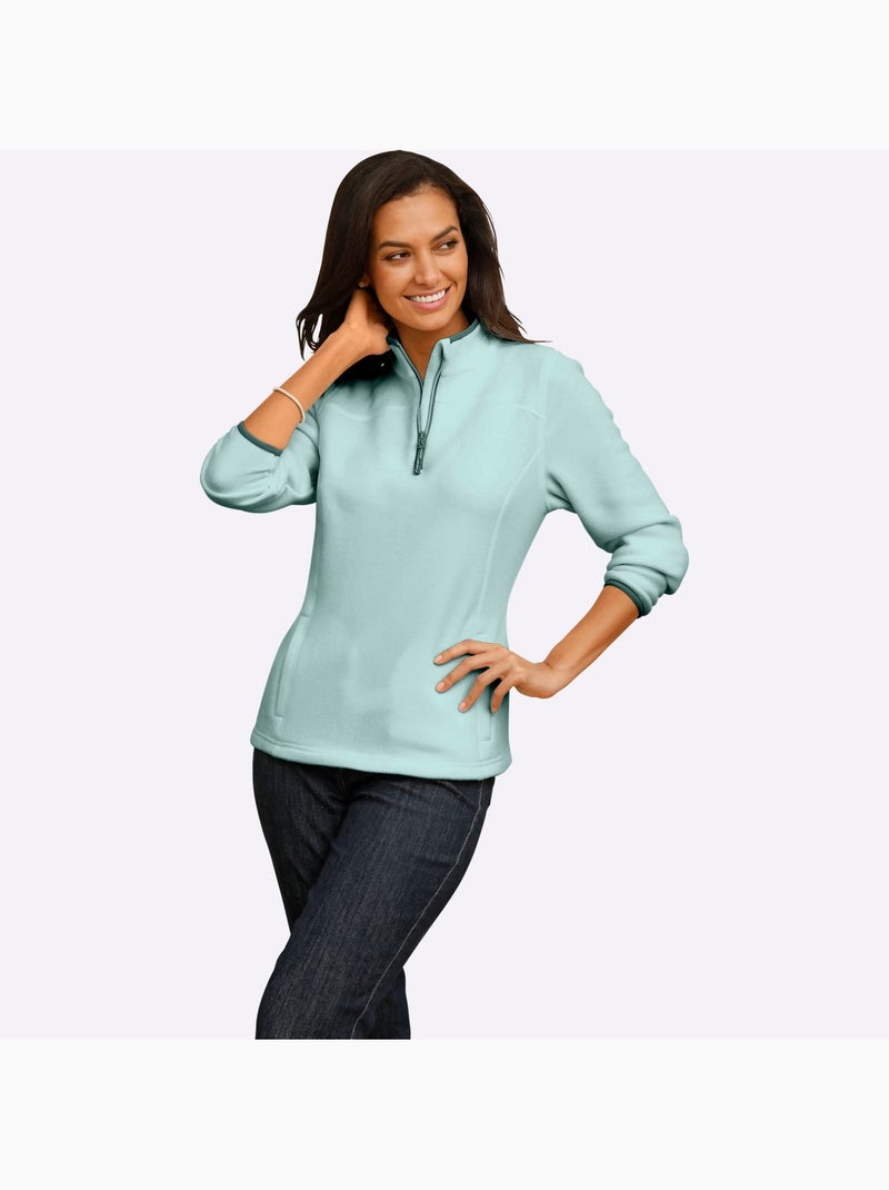 Pull polaire col montant zippé avec manches longues - taille standard - witt Menthe - Kiabi