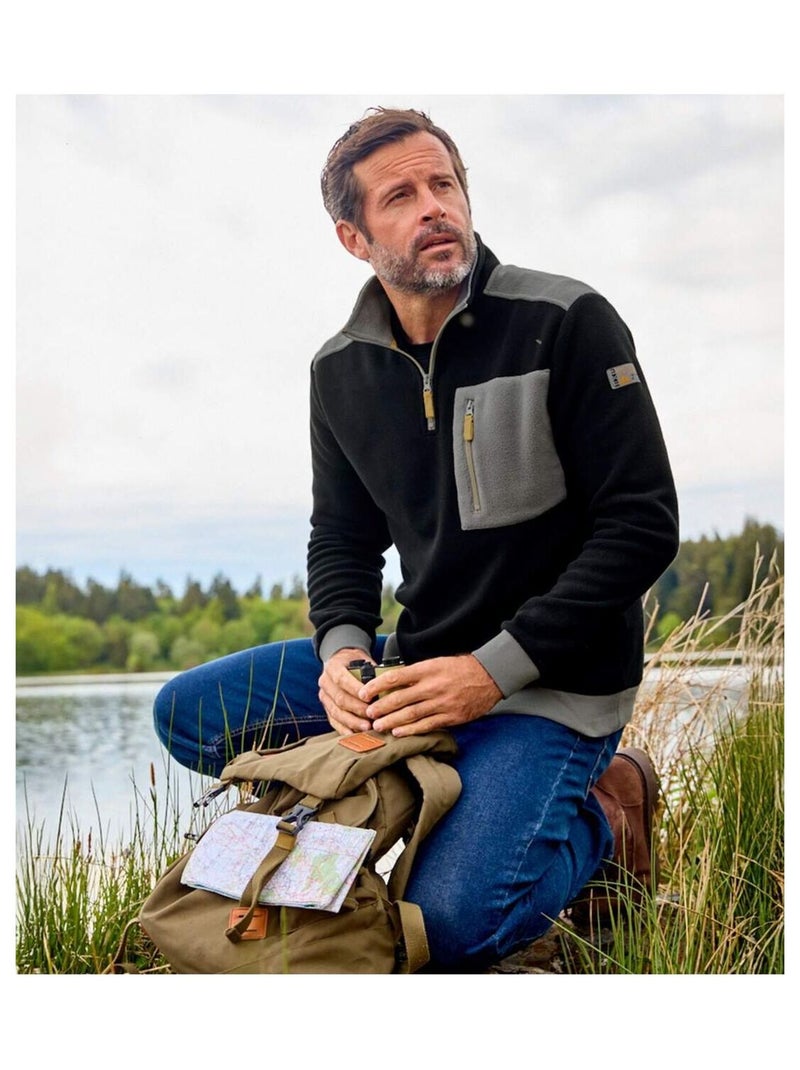 Pull Polaire Col Zippé  - ATLAS FOR MEN Noir - Kiabi