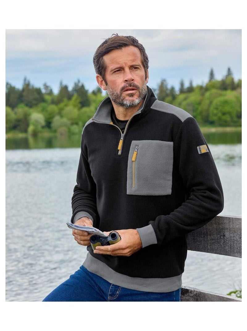 Pull Polaire Col Zippé  - ATLAS FOR MEN Noir - Kiabi