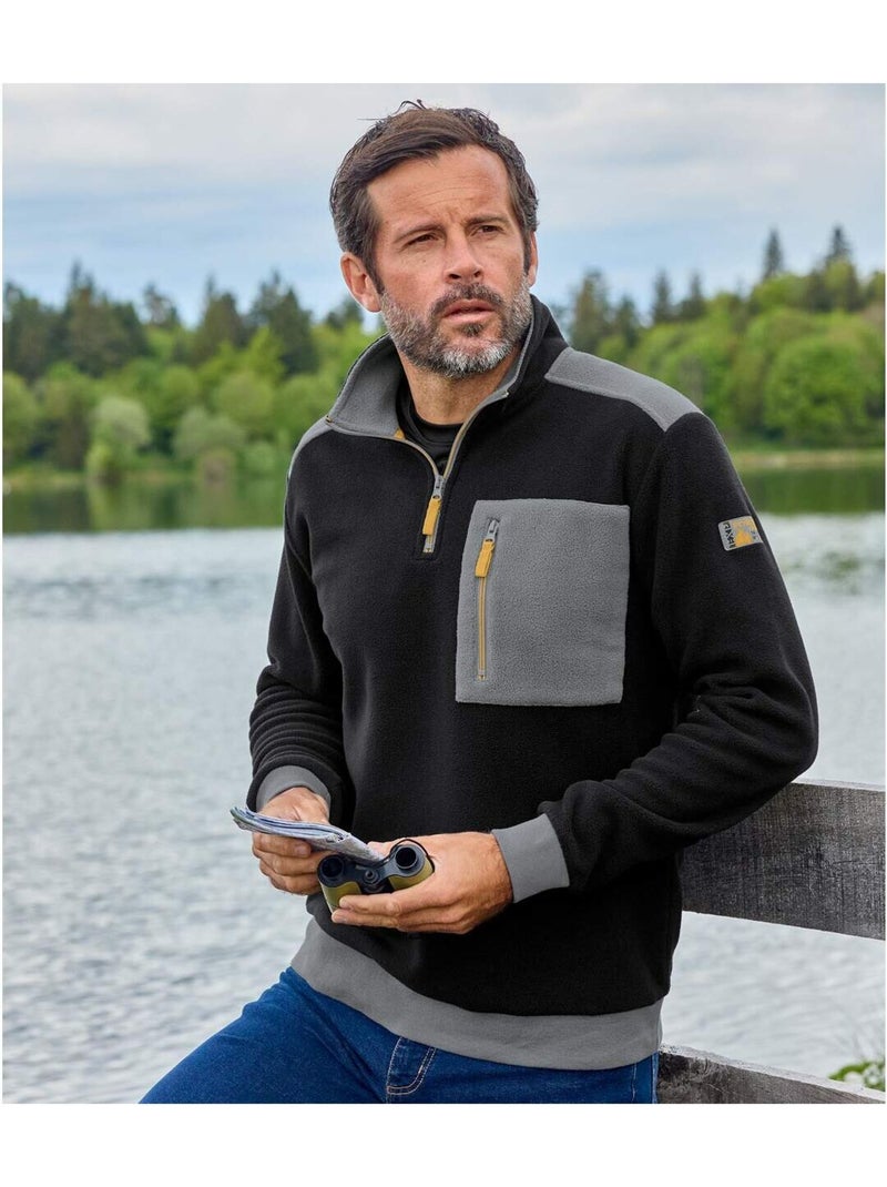 Pull polaire col zippé  - atlas for men Noir - Kiabi