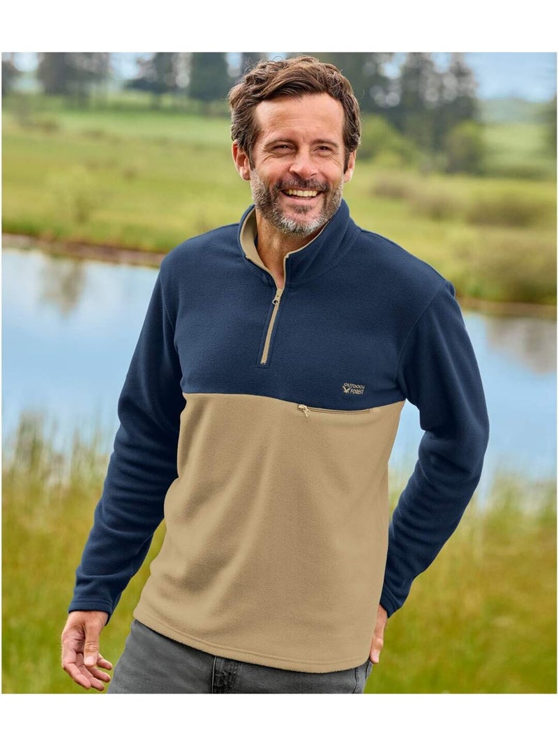 Pull Polaire Zippé Bicolore   - ATLAS FOR MEN Bleu marine - Kiabi