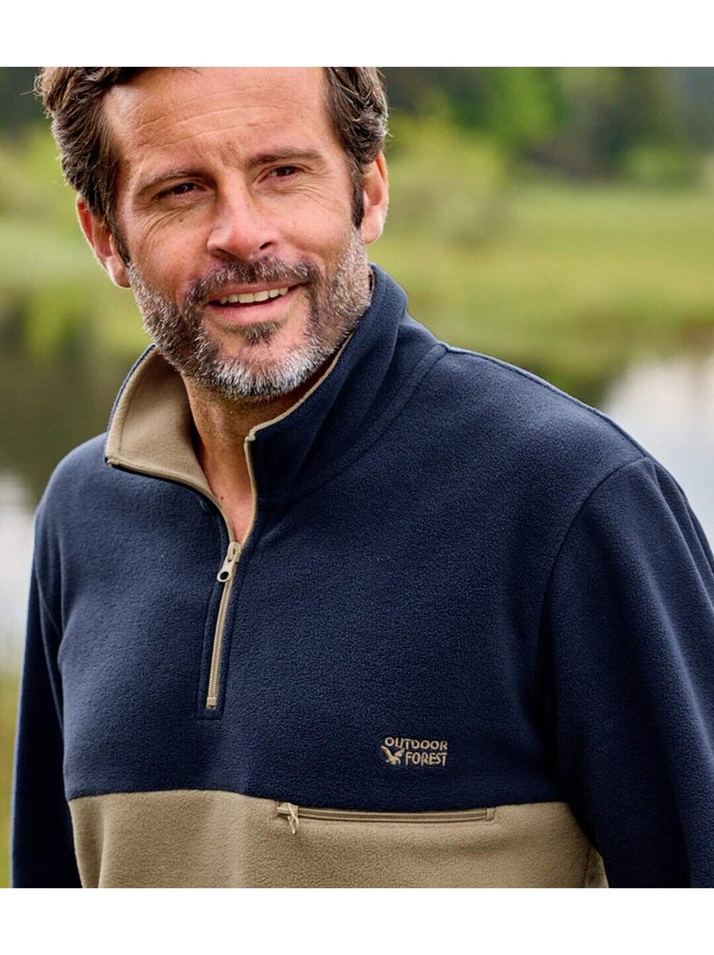 Pull Polaire Zippé Bicolore   - ATLAS FOR MEN Bleu marine - Kiabi