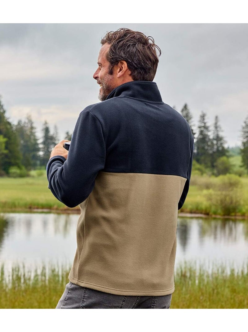 Pull Polaire Zippé Bicolore   - ATLAS FOR MEN Bleu marine - Kiabi